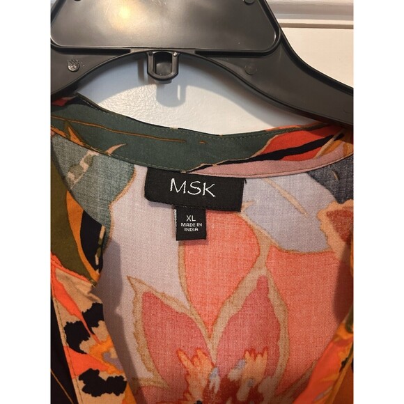 MSK Women's Split Neck Puff Sleeve High Low Dress Size XL Floral Boho Modest - Picture 2 of 5